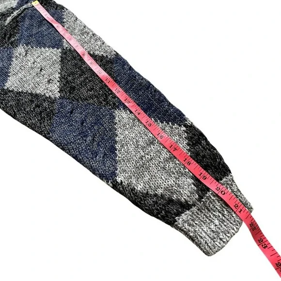 VTG HENRY GRETHEL Sweater Argyle Gray Blue XL Y2K 90s Handframe Knit Abstract - Picture 10 of 12